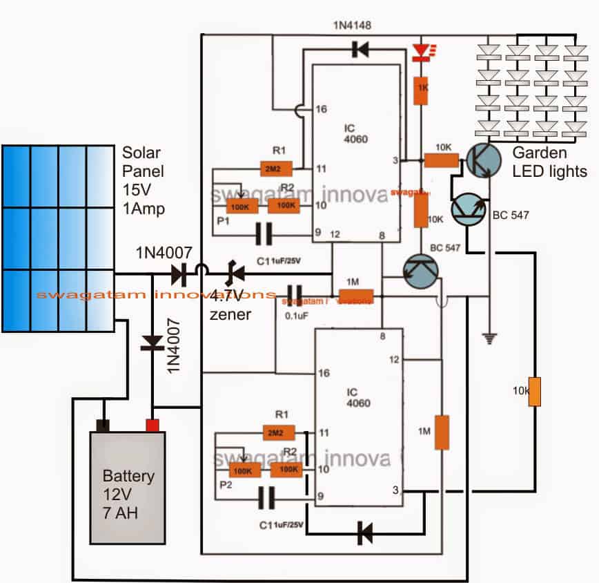 solar led street light circuit diagram